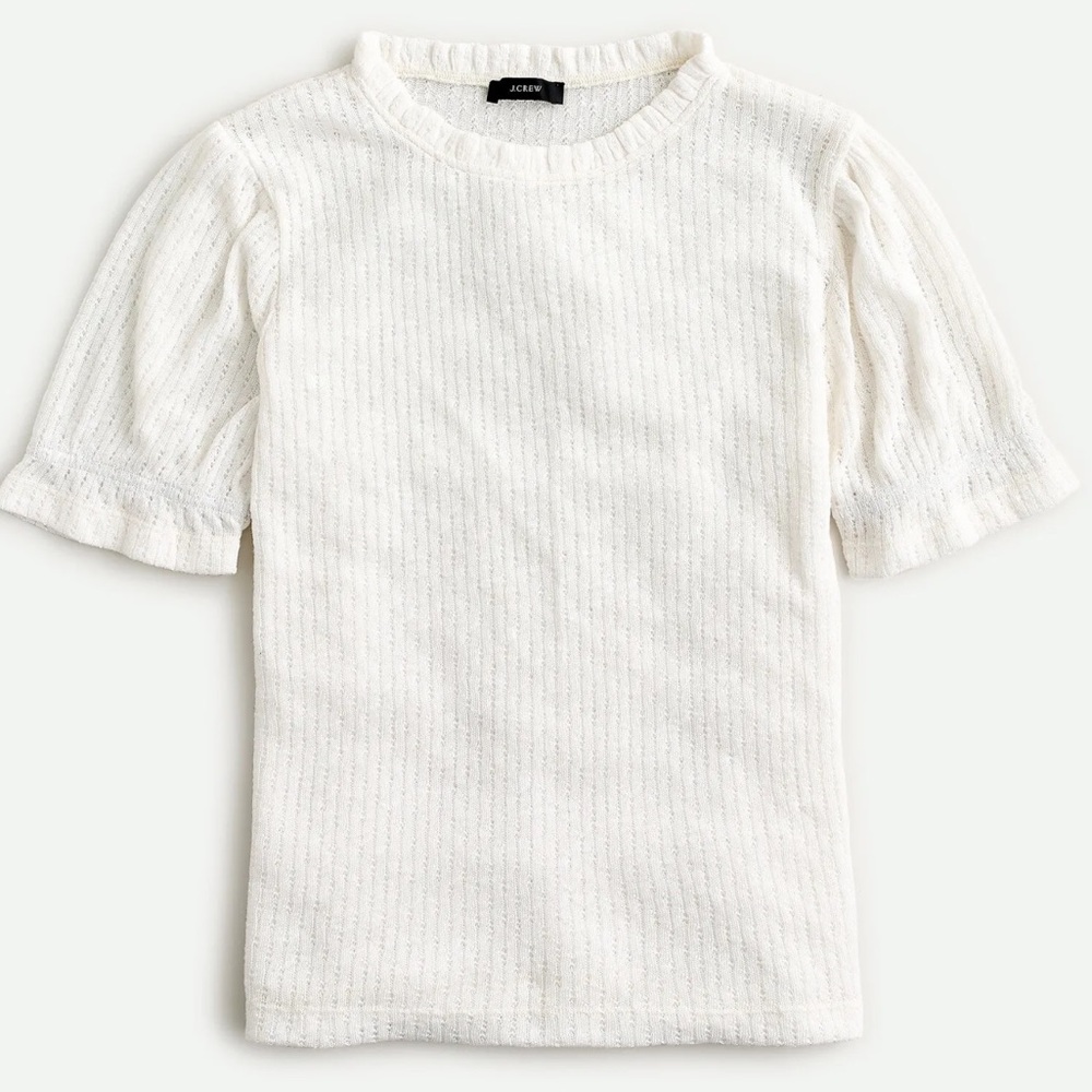 J. Crew Off White Ruffle Pointelle Puff Sleeve Short Sleeve Sweater Top Medium